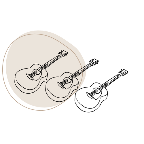 Von Hand gezeichnete Bleistiftskizze von drei Akustikgitarren.
