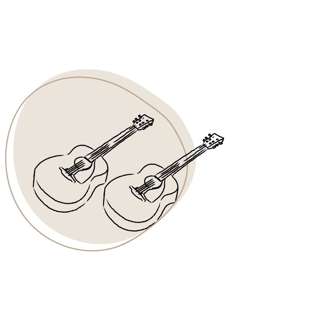 Von Hand gezeichnete Bleistiftskizze von zwei Akustikgitarren.