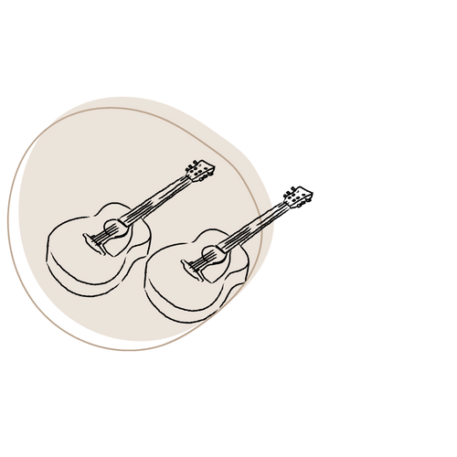 Von Hand gezeichnete Bleistiftskizze von zwei Akustikgitarren.